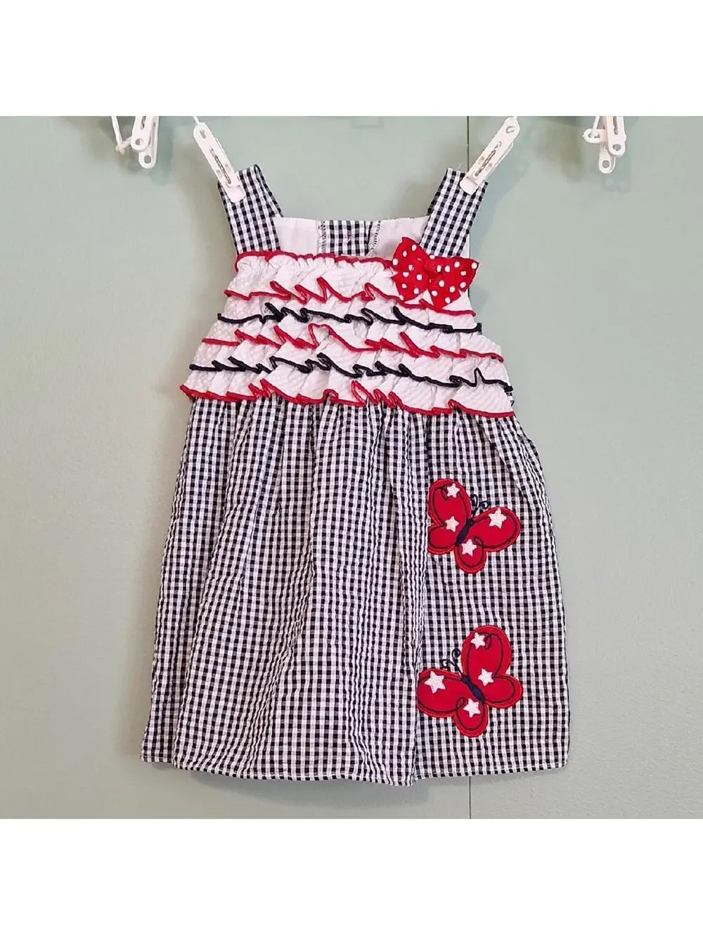 Emily Rose Fourth Of July Blue Plaid Butterfly Dress Size 12M